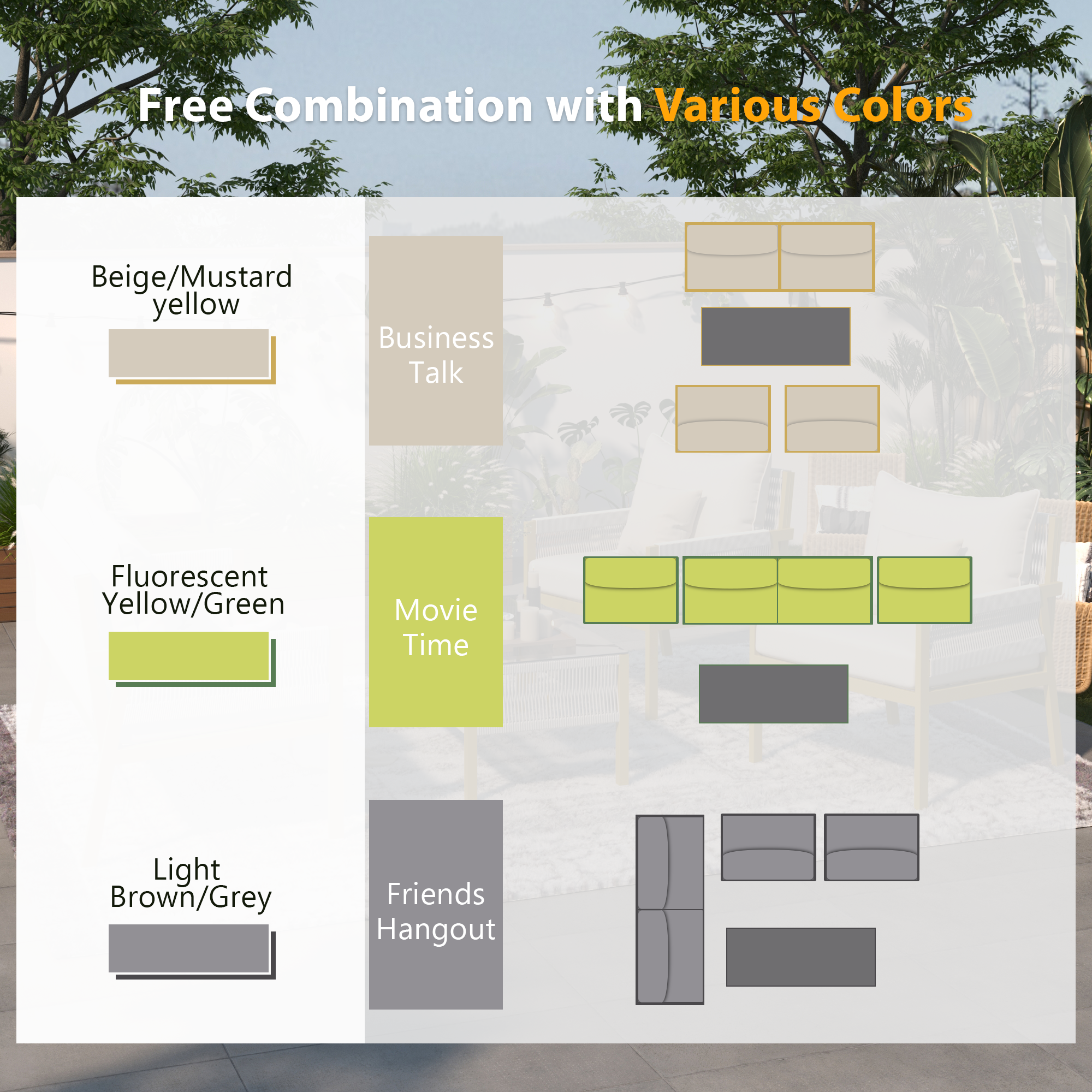 Set Patio Corda 4 Pezzi Verde Giallo