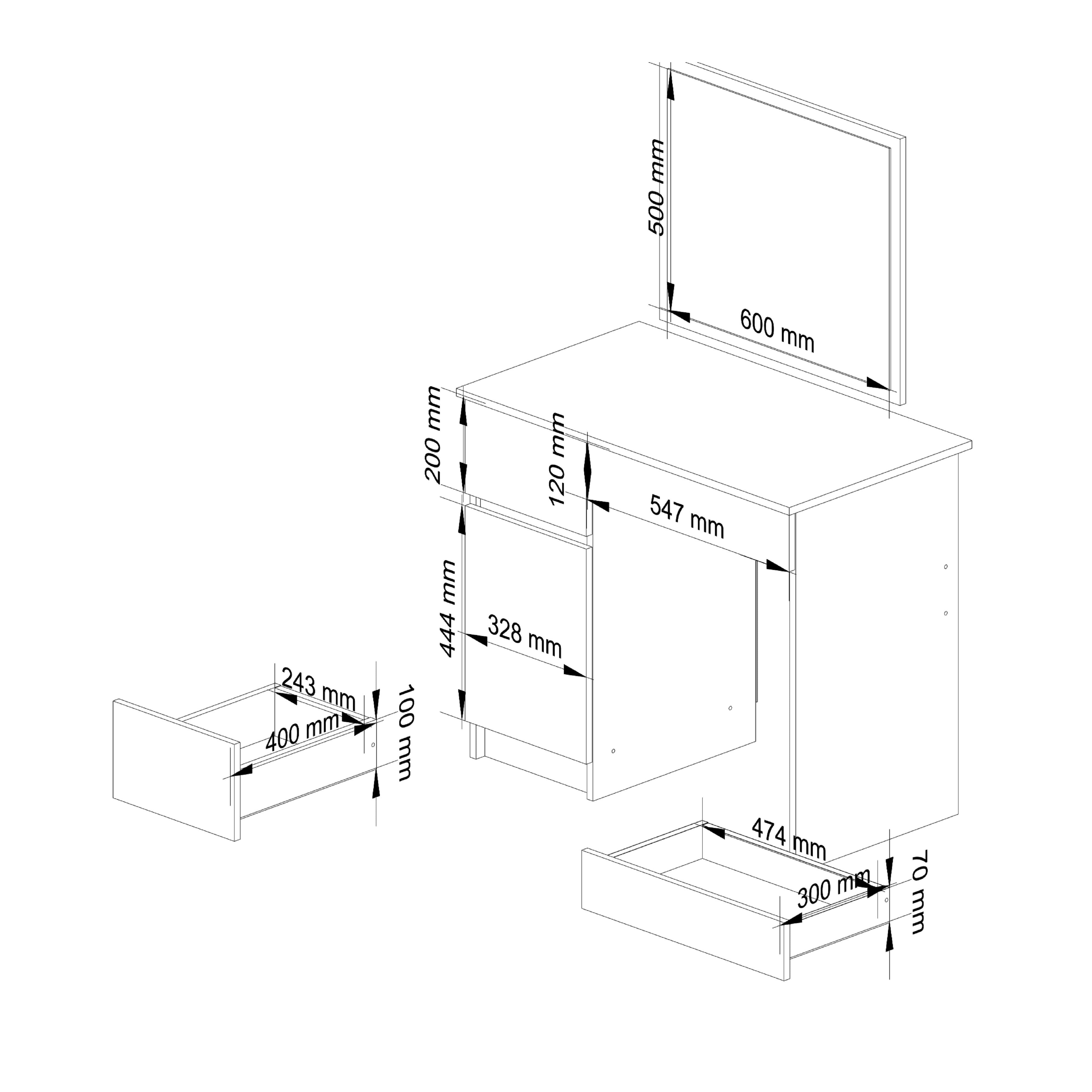 Toeletta Linea 90 cm 2 Cassetti con Specchio – Rovere/Bianca