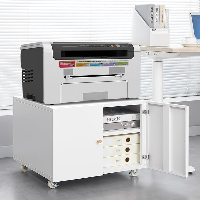 White Mobile Pedestal Copier Cabinet - Office Furniture File and Printer Stand