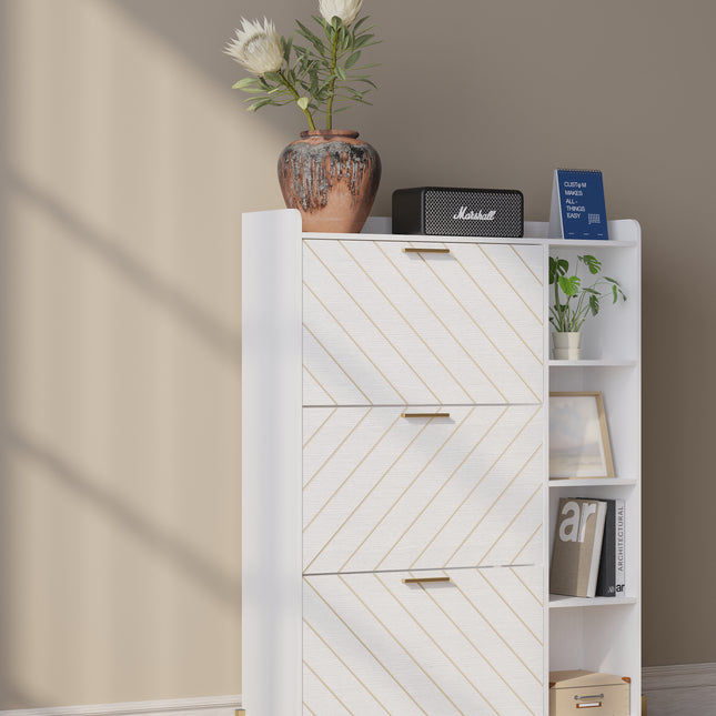 Shoe Cabinet with 3 Flip Drawers & Open Shelves, Modern Entryway Shoe Storage Cabinet Slim, Narrow Hidden Shoe Rack for Heels