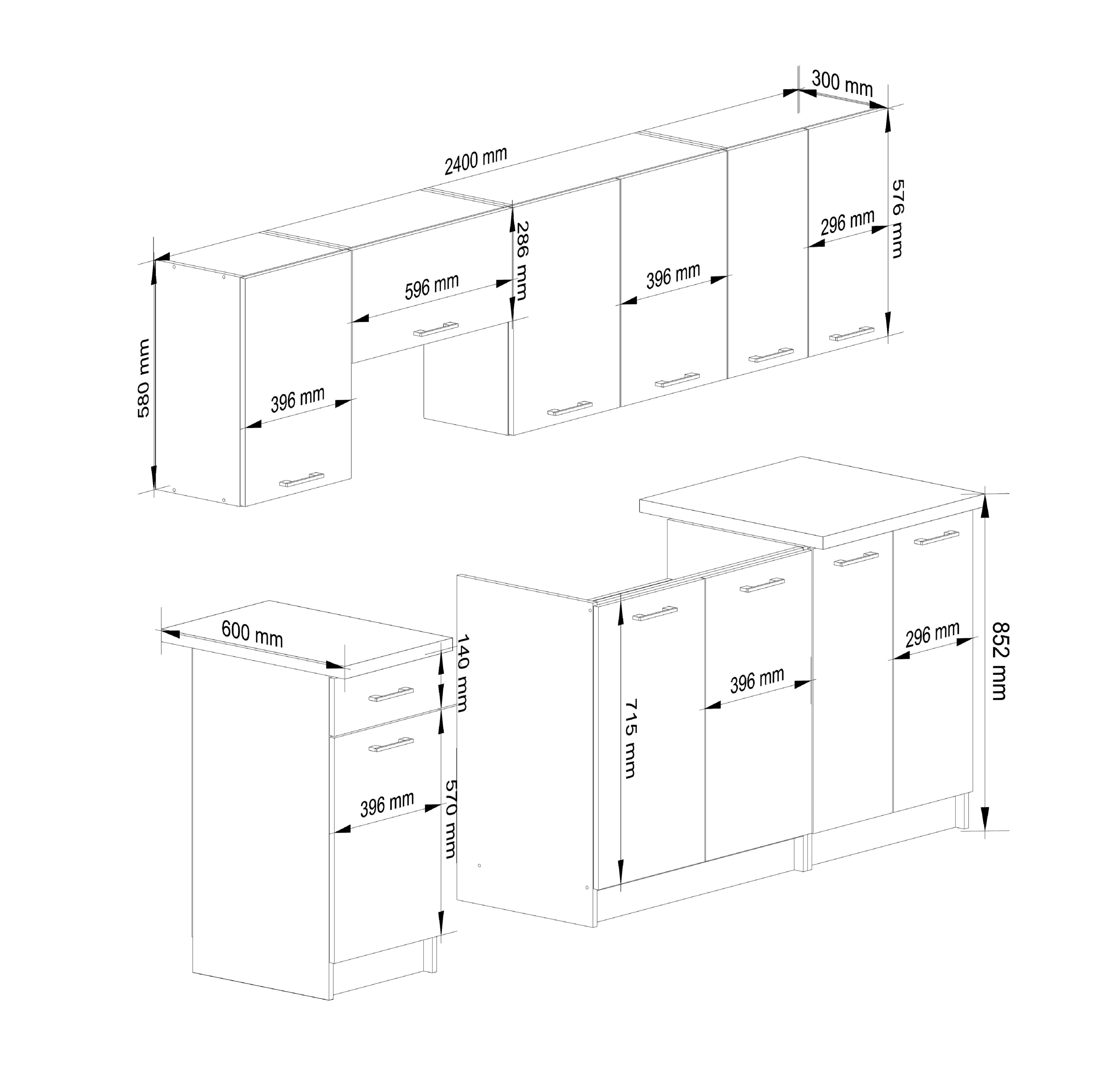 Set Cucina Luce 7 Elementi – Bianco 240x46x203 cm