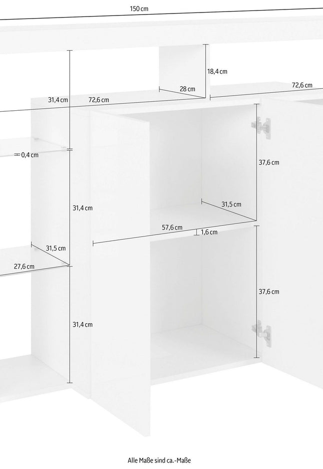 Madia alta ESSENTIAL da 150 cm con 3 ante.