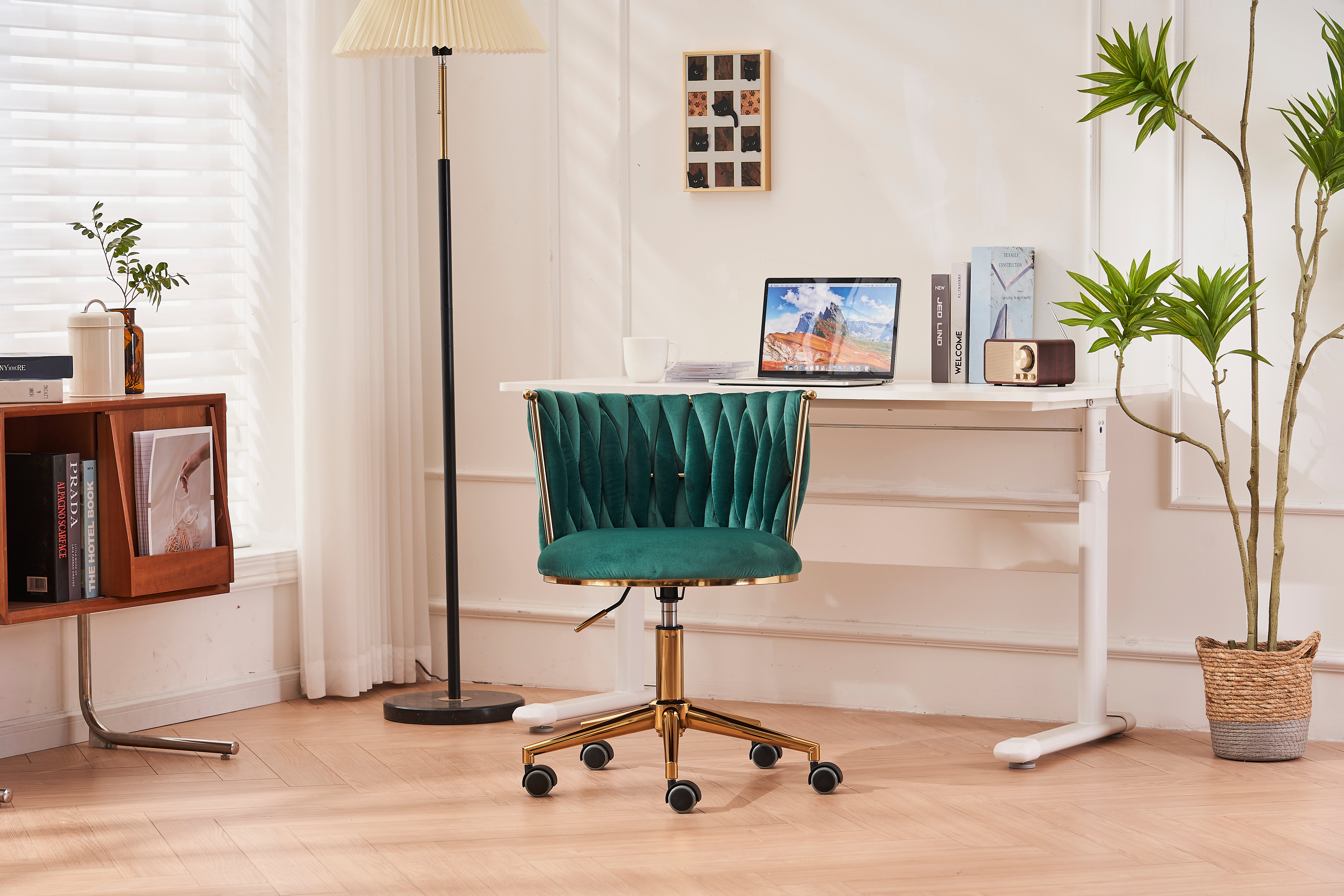 Sedia Ufficio Girevole Ergonomica in Velluto Verde Smeraldo