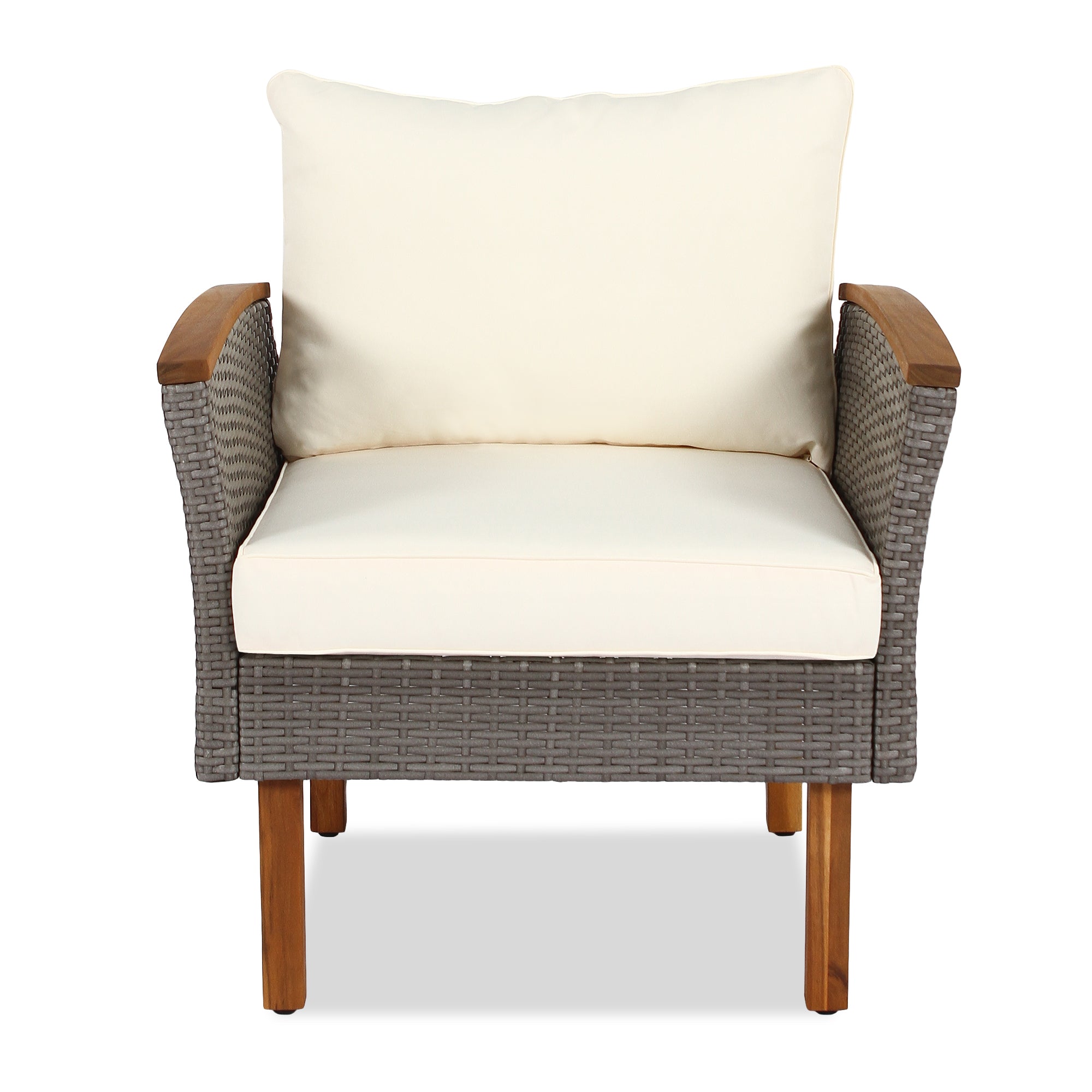 Set Patio Rattan 9 Pezzi Beige Acacia