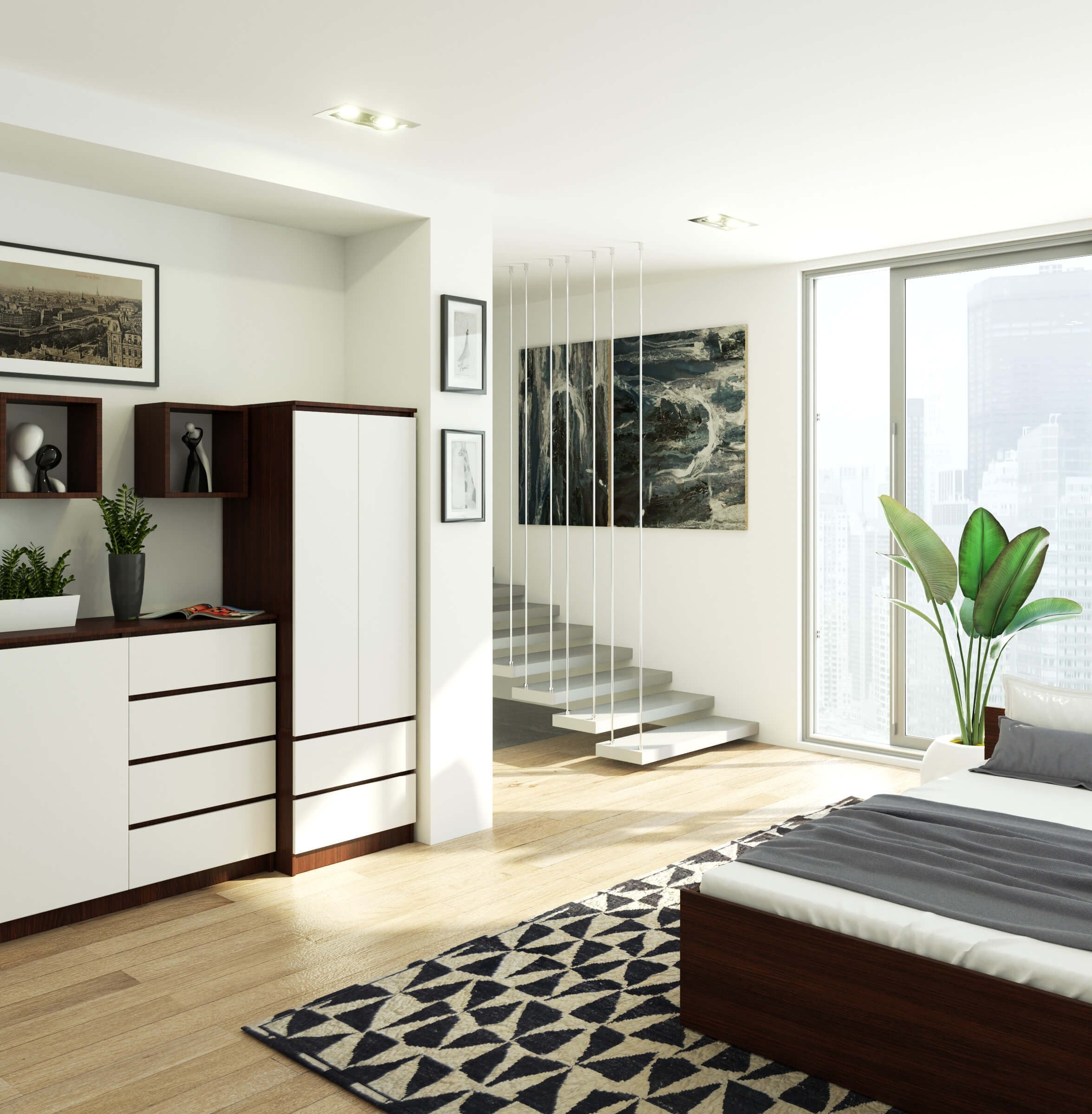 Armadio Linea 60 cm 2 Ante 2 Cassetti – Wenge/Bianco