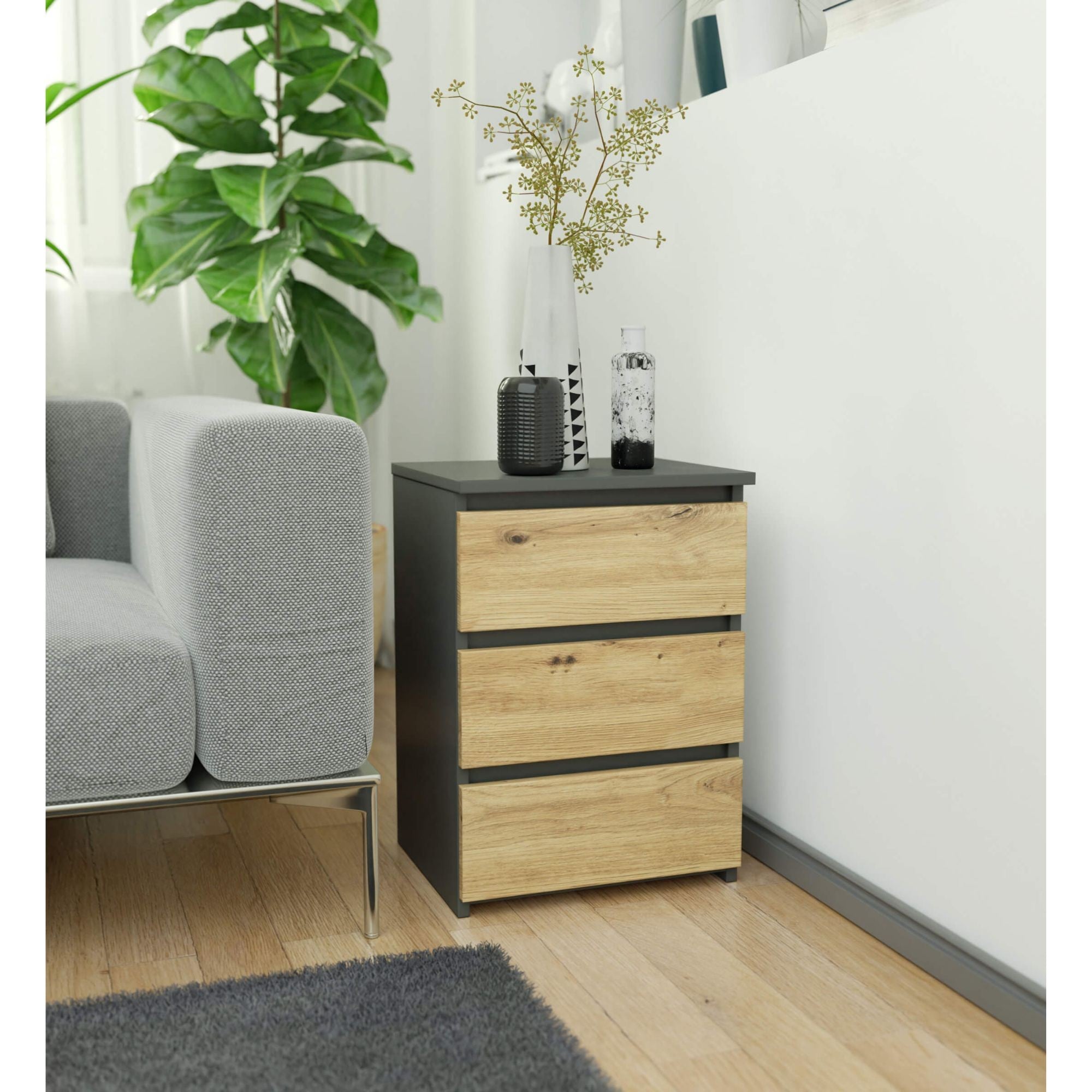Comodino Nobile 1 Cassetto – Grafite/Rovere 40x35x57 cm