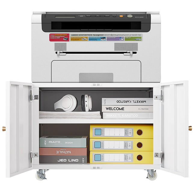 White Mobile Pedestal Copier Cabinet - Office Furniture File and Printer Stand