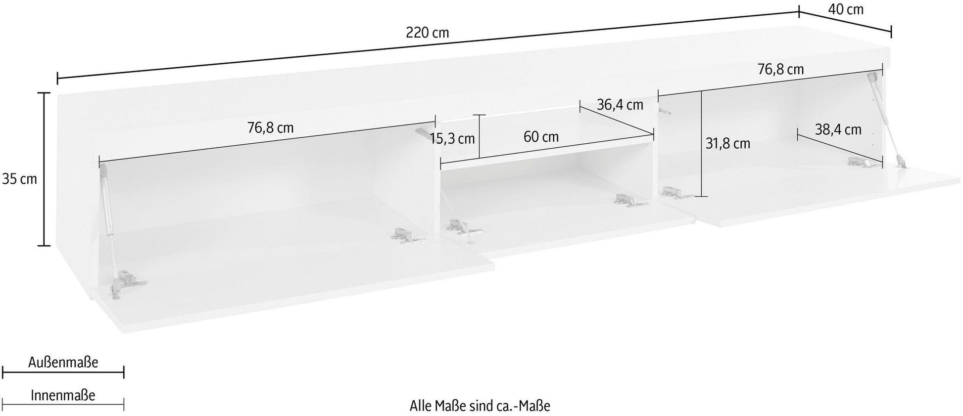 Porta TV ESSENTIAL 220 cm 2 anta 1 ribalta.