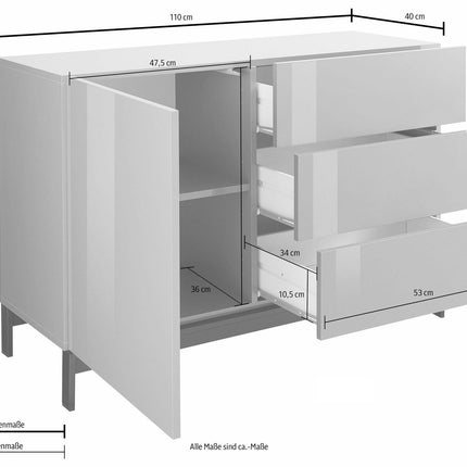 Credenza METIS 110 cm con piedi 1 anta + 3 cassetti.