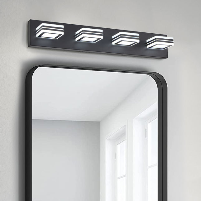 LED Modern Black Vanity Lights – 4-Lights Acrylic Matte Black Bathroom Vanity Lights for Over Mirror