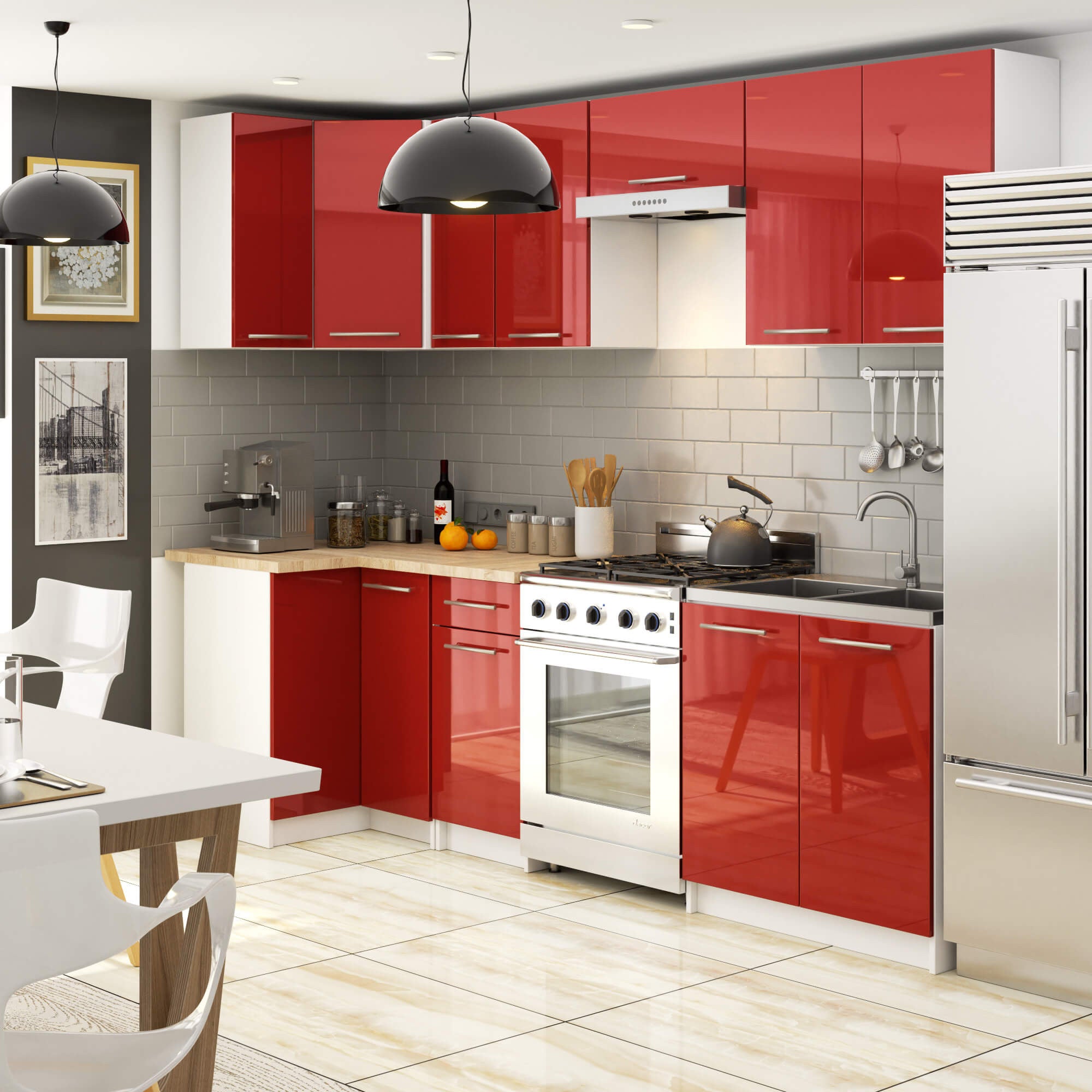 Pensile Cucina Linea 50 cm 1 Anta – Bianco/Rosso Lucido