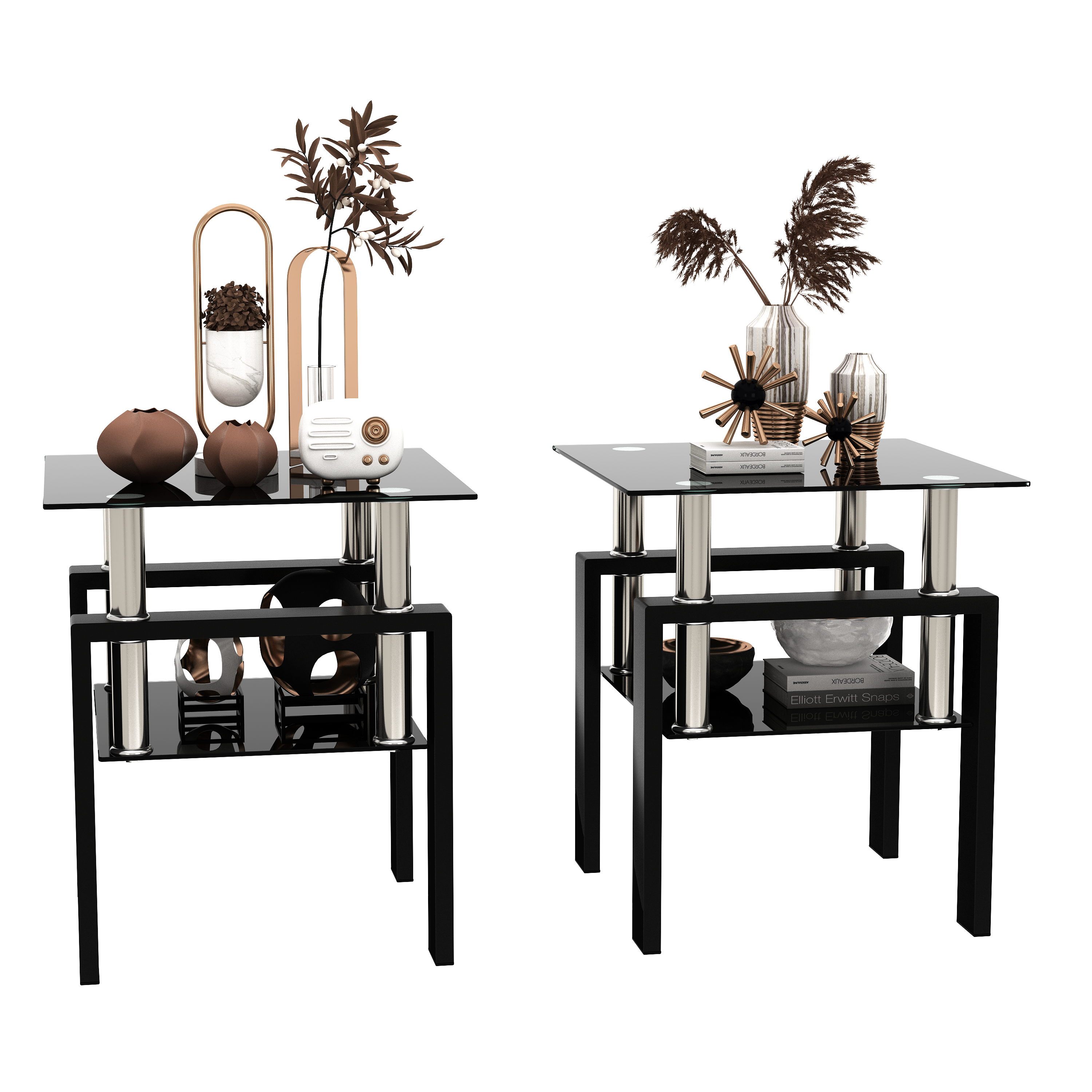 Set 2 Tavolini Vetro Temperato Nero