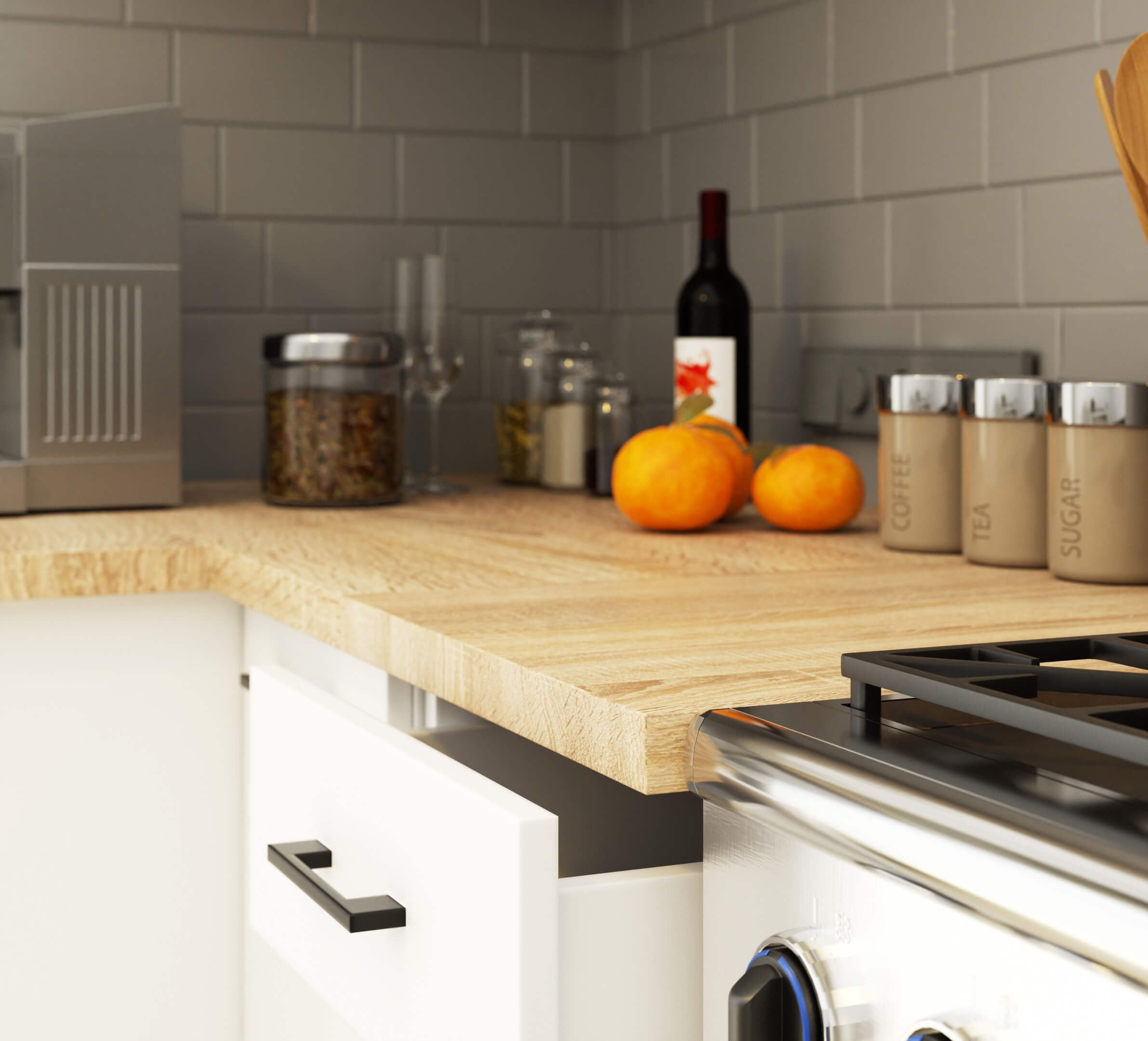 Set Mobili Cucina 240 cm Beton/Bianco 7 Elementi
