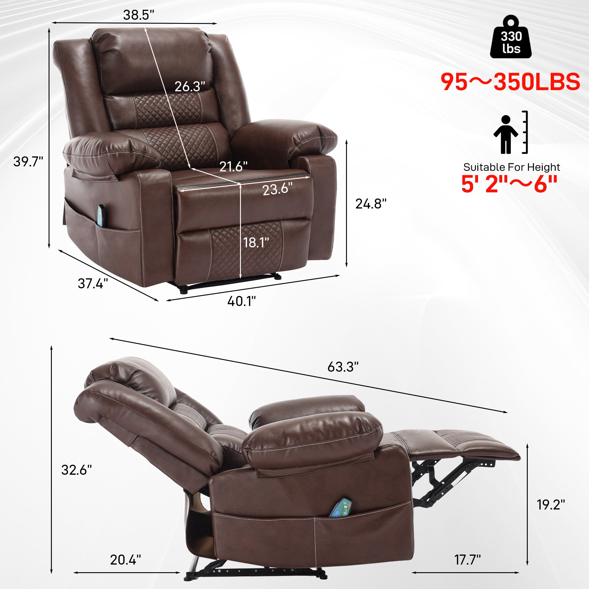 Poltrona Relax Massaggiante in Pelle con Reclinazione Manuale