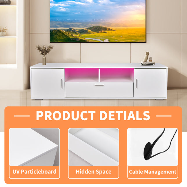 Modern TV Stand with LED Lights – Entertainment Center TV Cabinet with Storage for Up to 75 Inch TVs