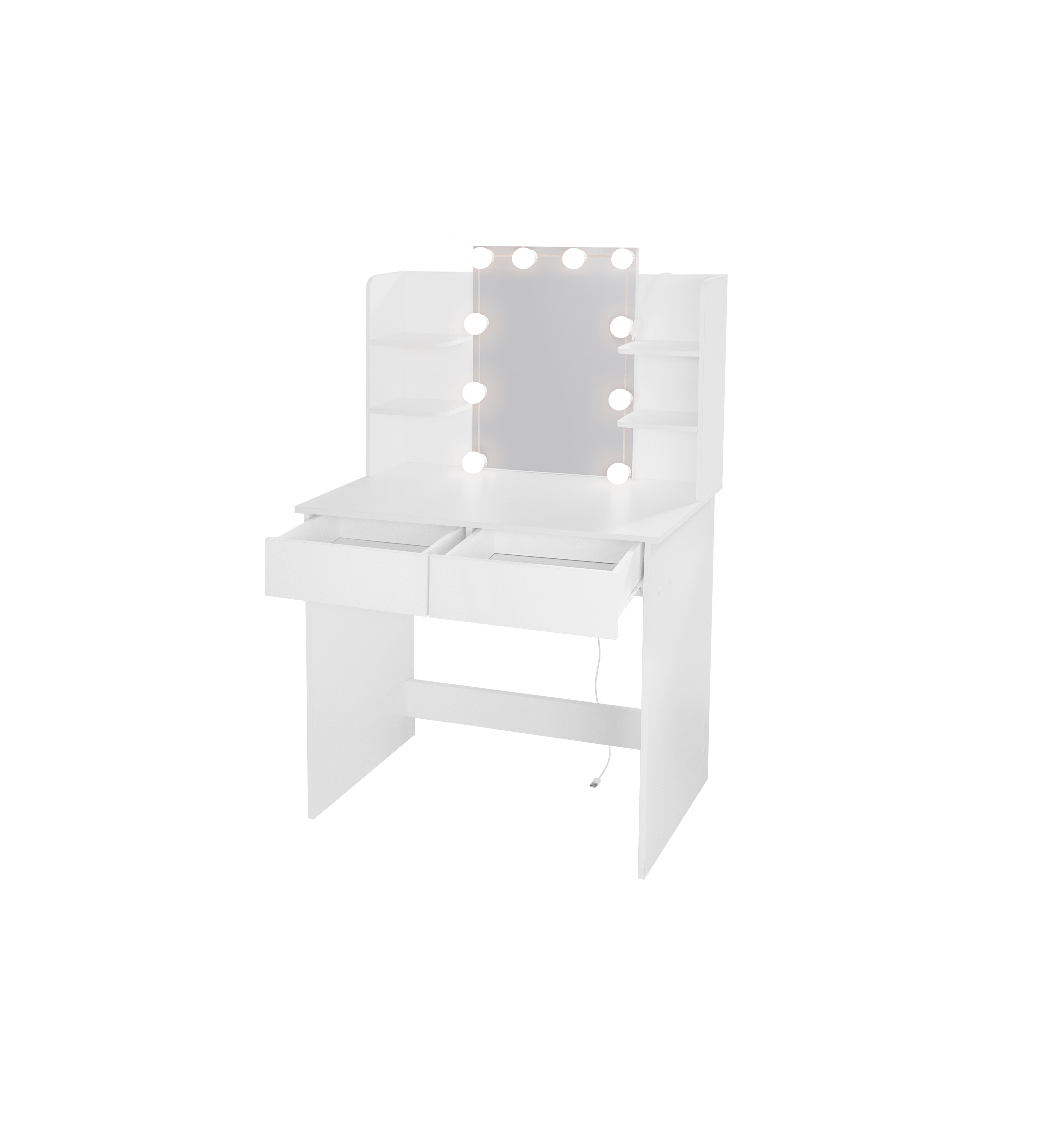 Toeletta Bianca con LED e 2 Cassetti