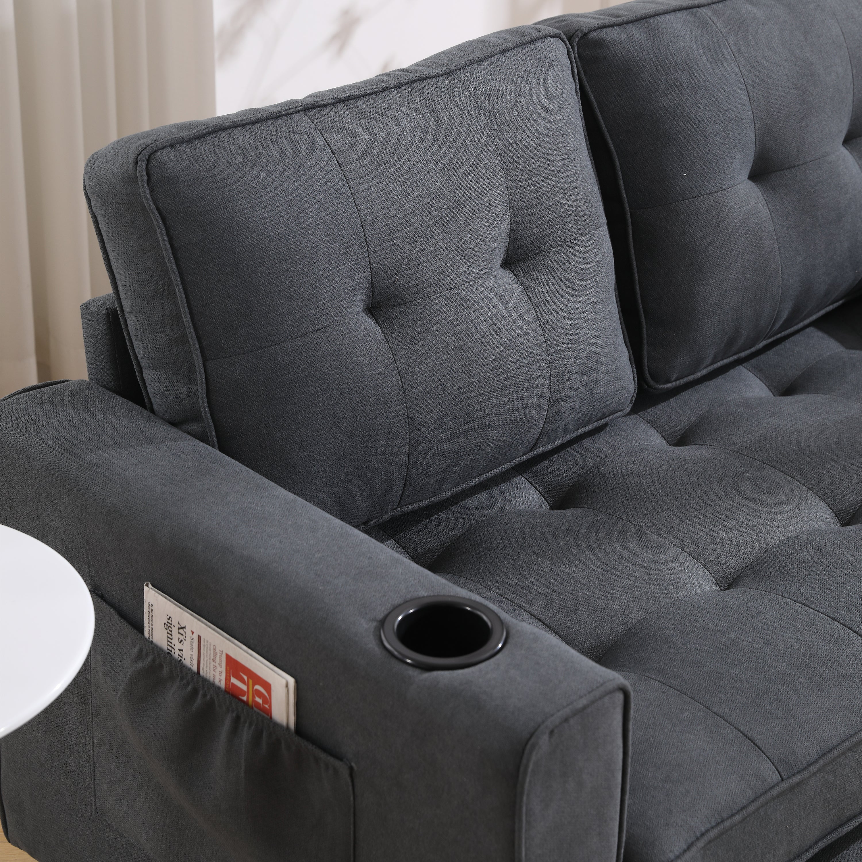 Divano Letto Futon 3 in 1 Grigio Scuro