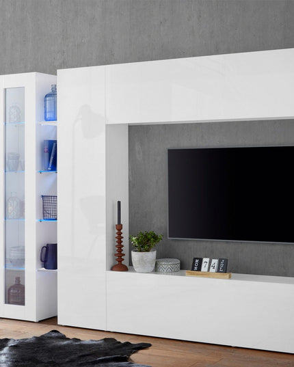 Soggiorno MARUSKA asimmetrico 340 x 30 x 180 cm (LxPxA) - Bianco laccato lucido