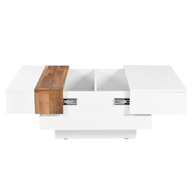 ON-TRANS 31.4 Inches x 31.4 Inches High Gloss Center Table with Sliding Top and Hidden Storage Room – White