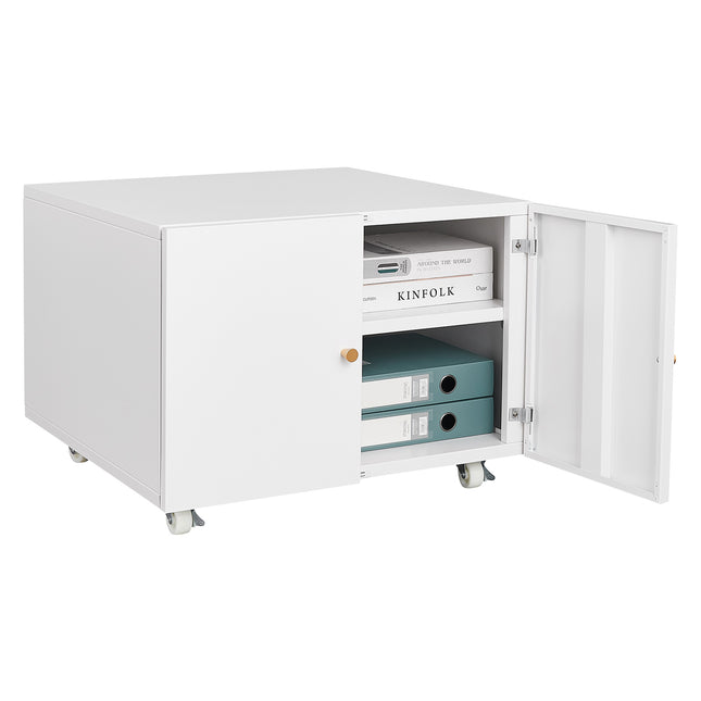 White Mobile Pedestal Copier Cabinet - Office Furniture File and Printer Stand White Steel