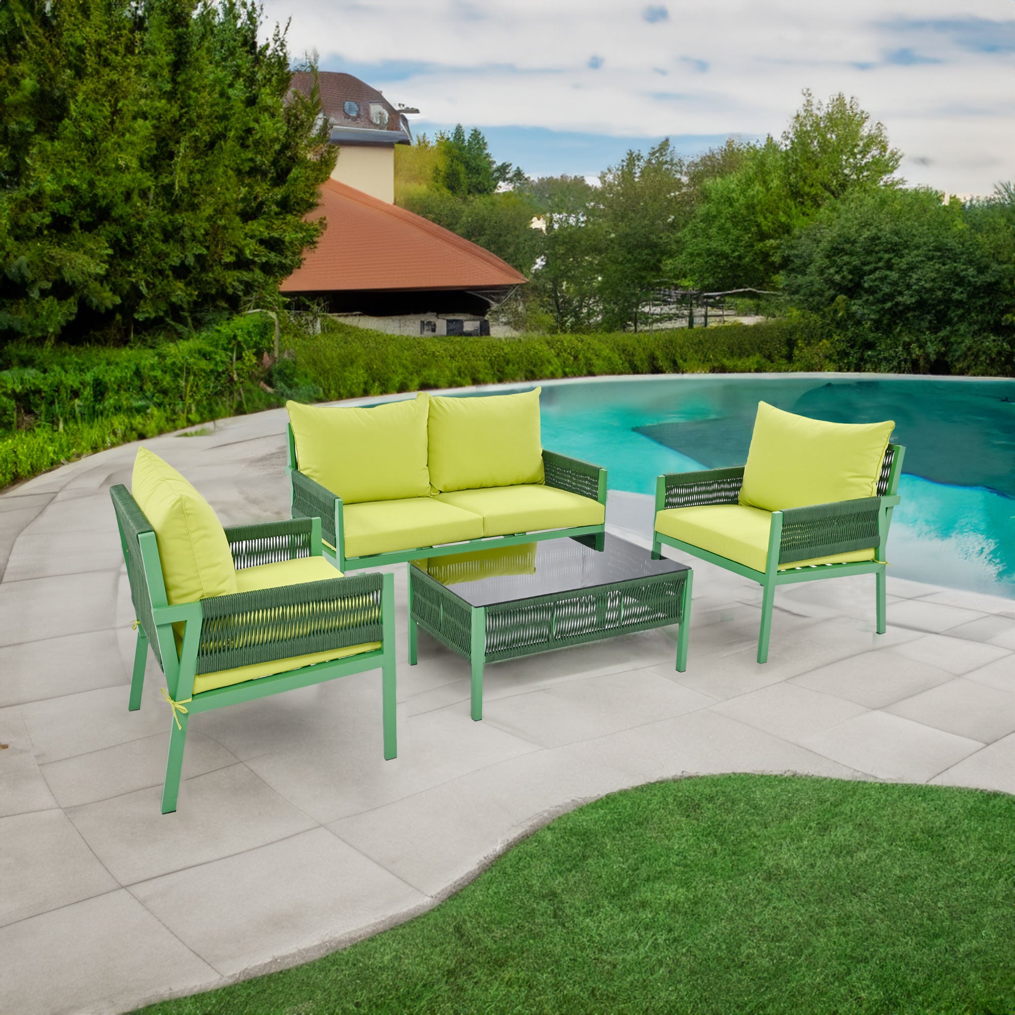 Set Patio Corda 4 Pezzi Verde Giallo