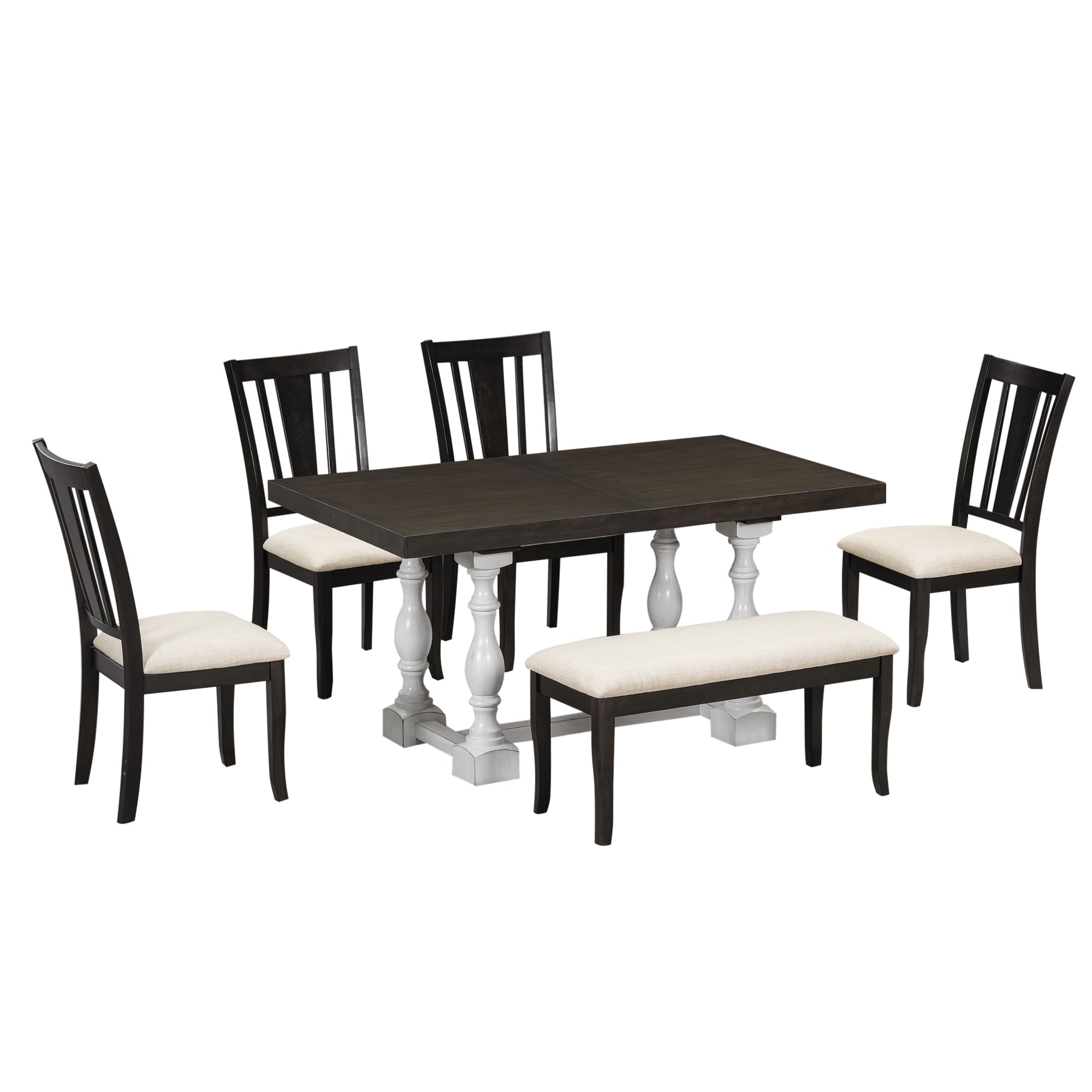 Set Tavolo Pranzo Estendibile 6 Pezzi Bianco