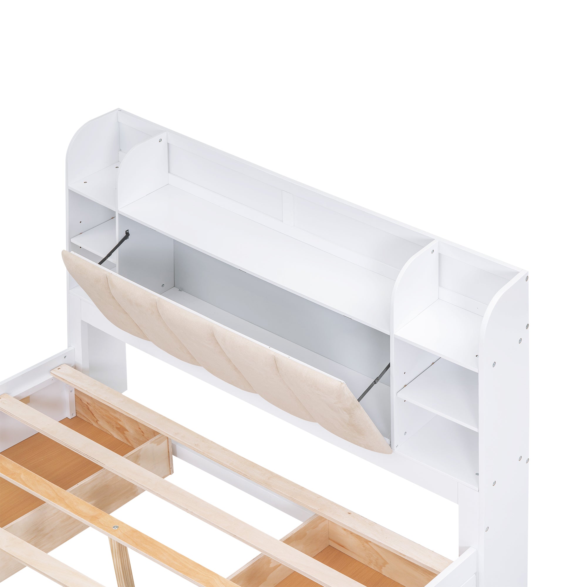 Letto Matrimoniale in Legno con Testiera Contenitore, Ripiani e 4 Cassetti - Bianco