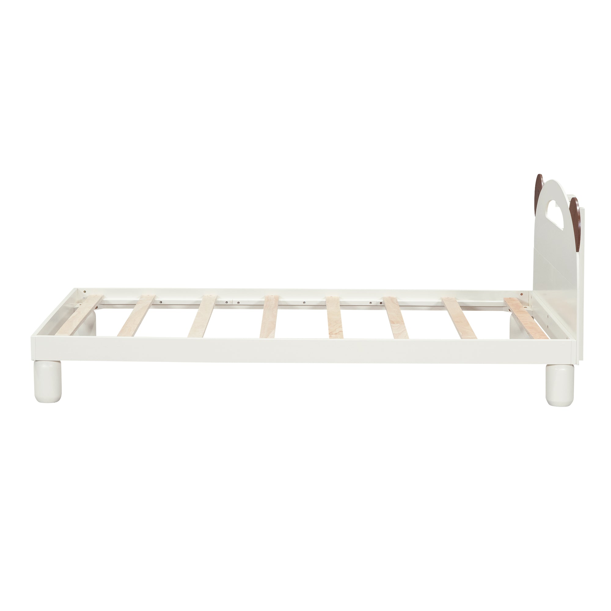 Letto Singolo in Legno con Testiera a Orecchie di Orso e LED - Bianco Crema