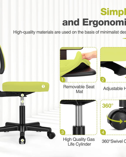Armless Mesh Office Chair, Ergonomic Computer Desk Chair