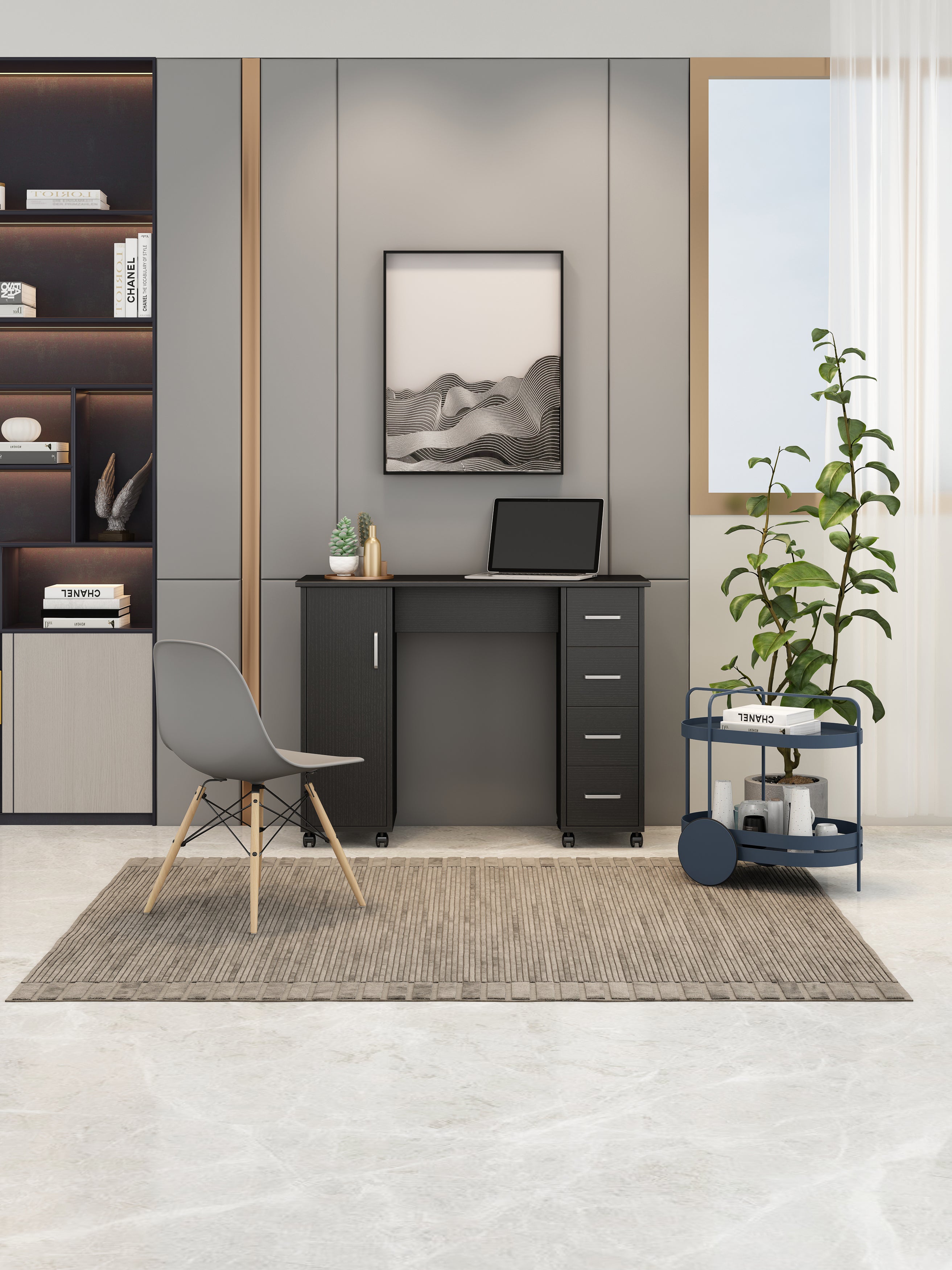 Scrivania Ufficio Nero Bianco con Cassetti