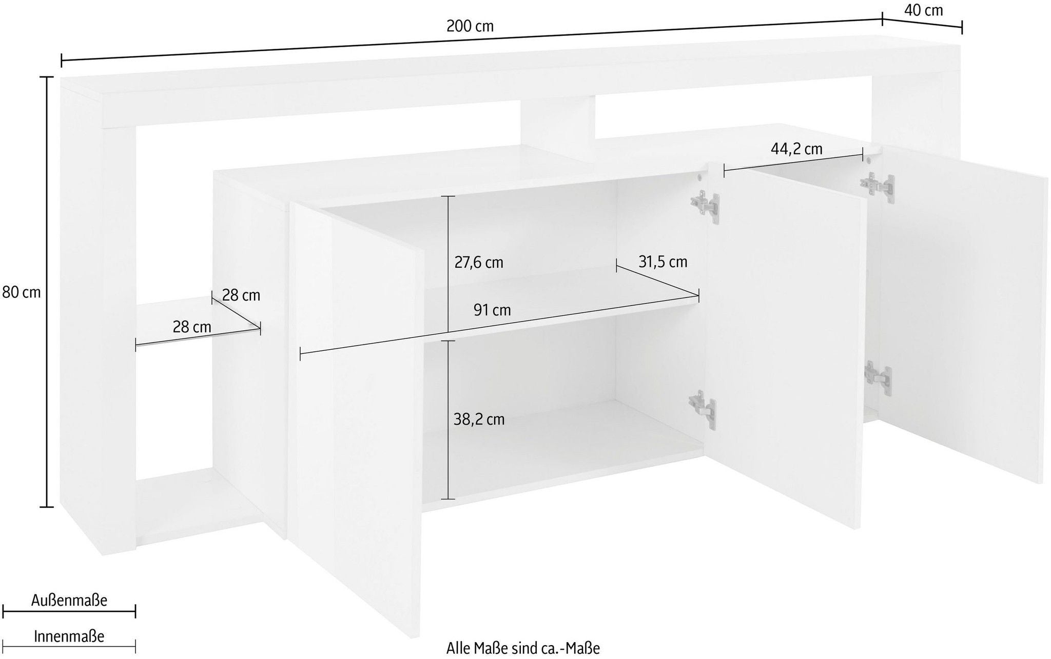 Credenza ESSENTIAL 3 ante da 200 cm.