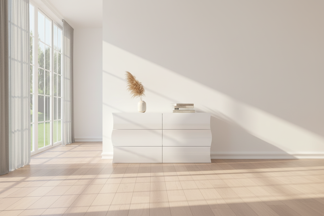 Cassettiera Onda 6 Cassetti 155x40x81 cm – Bianco Lucido
