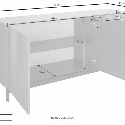 Credenza METIS con piedi 2 ante + 3 cassetti 170 cm.