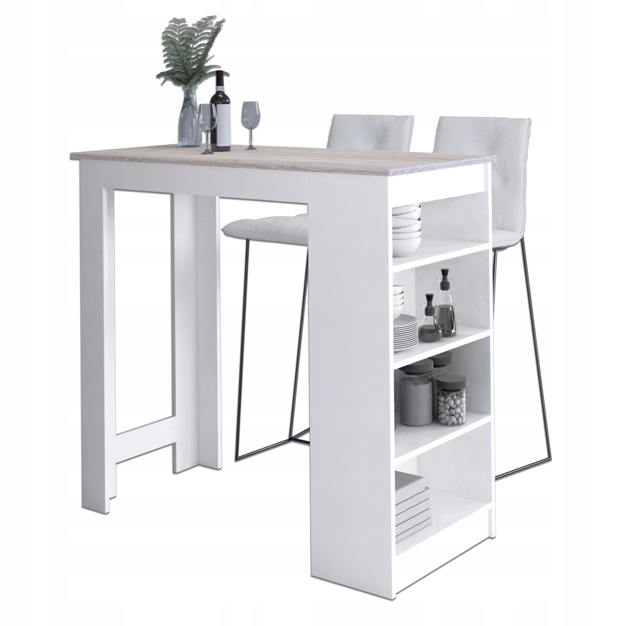 Tavolo Bar 115 cm Bianco / Rovere Sonoma