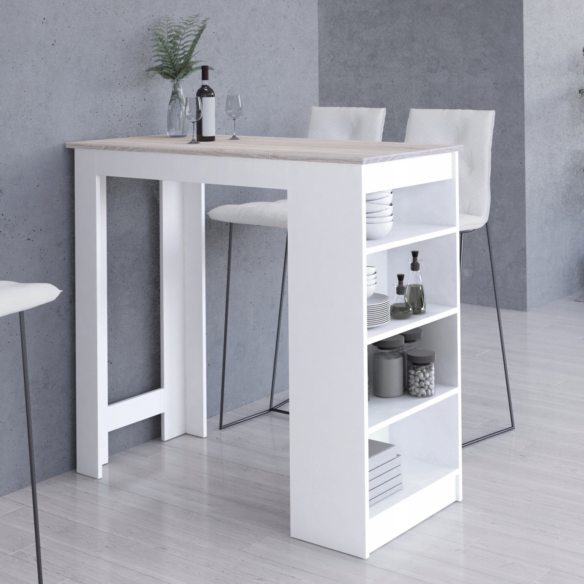 Tavolo Bar 115 cm Bianco / Rovere Sonoma