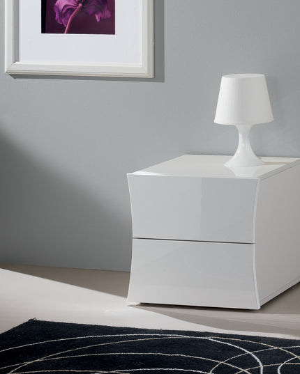 Comodino ARCO 2 cassetti - Bianco laccato lucido