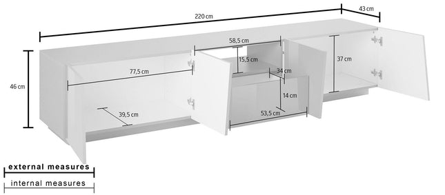 Porta tv VEGA 220 cm 4 ante battenti + 1 cassetto.