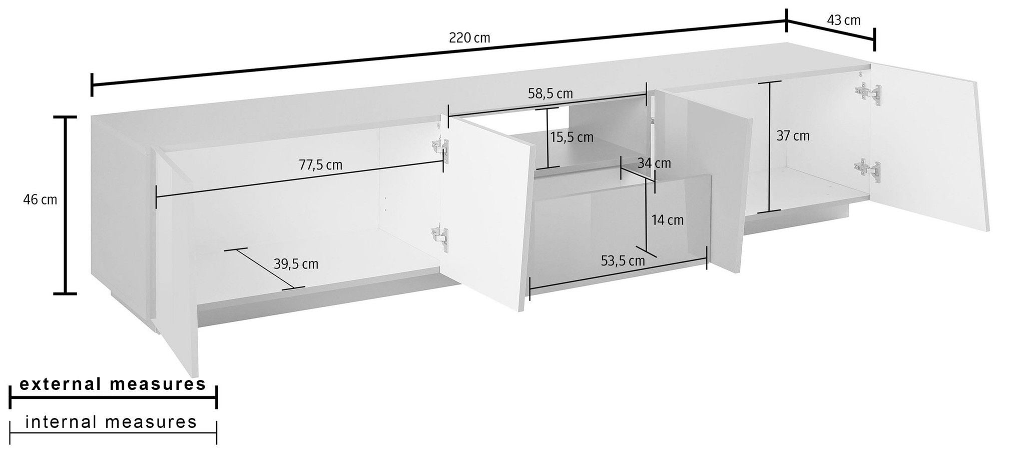 Porta tv VEGA 220 cm 4 ante battenti + 1 cassetto.