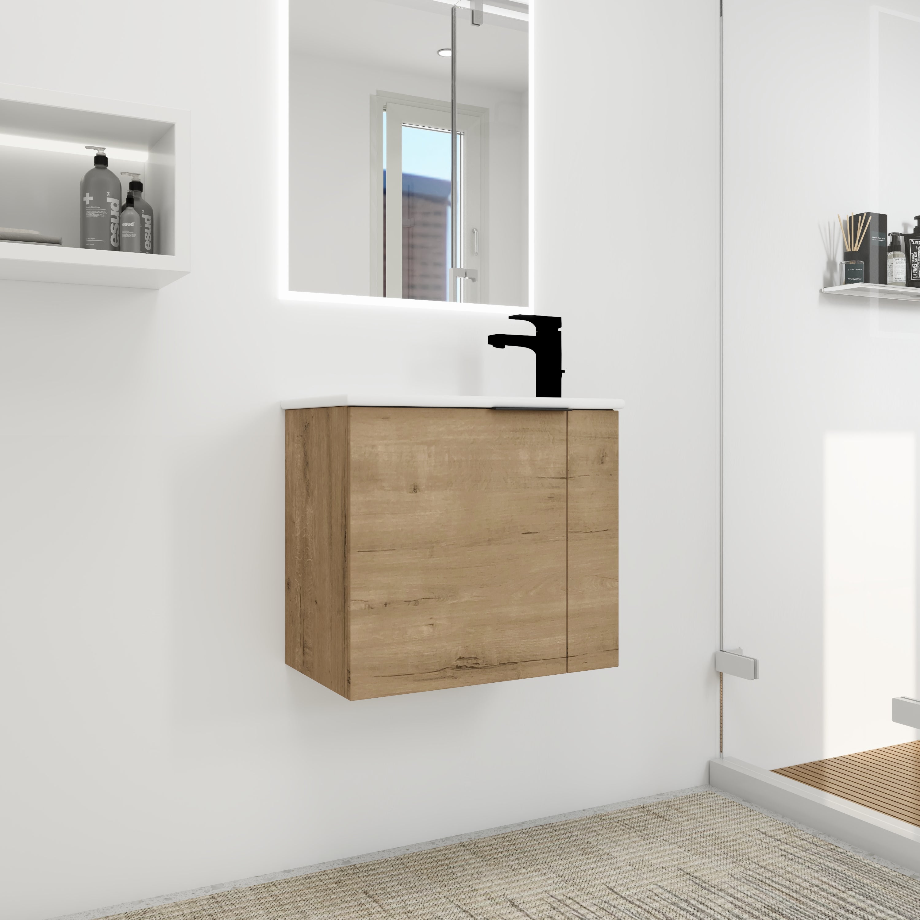 Mobile Bagno Sospeso 56cm Rovere con Lavabo