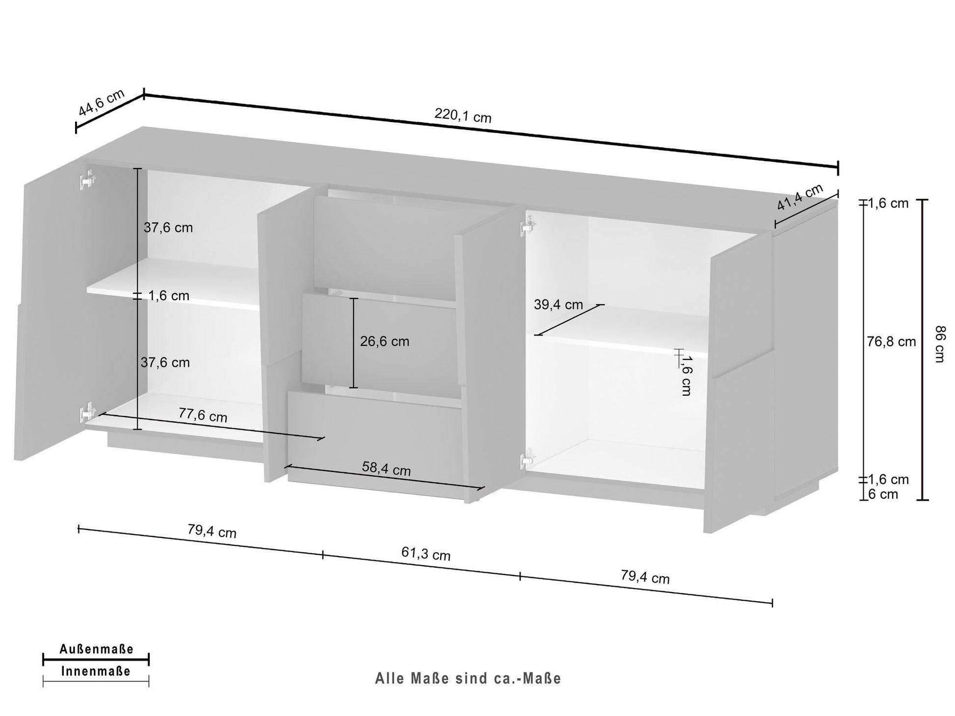 Credenza PONGO a 4 ante e 3 cassetti.