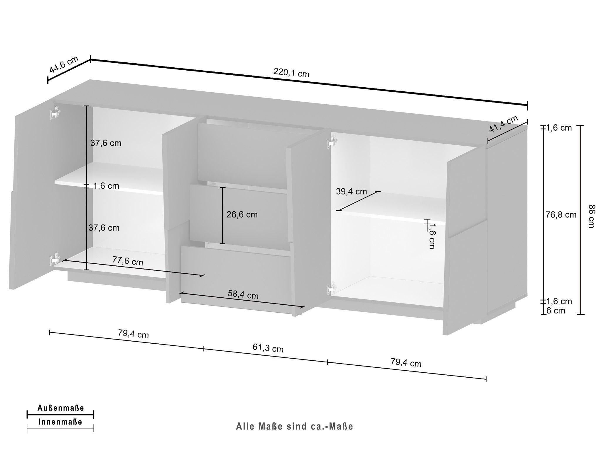 Credenza PONGO a 4 ante e 3 cassetti.
