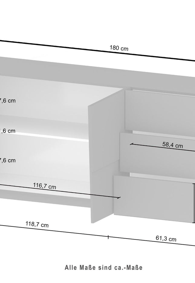 Credenza PONGO da 180 cm 2 ante e 3 cassetti.