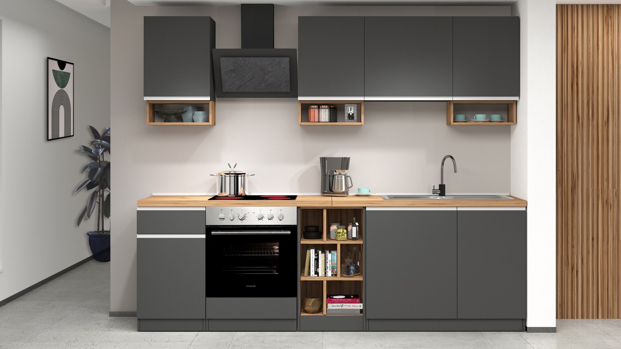 Cucina lineare SOLE da 256 cm, composizione 1.