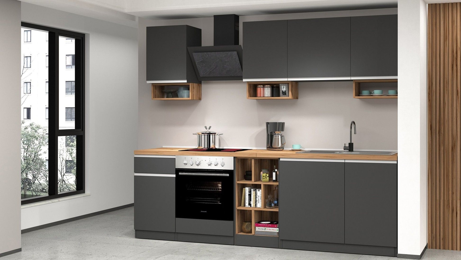 Cucina lineare SOLE da 256 cm, composizione 1.