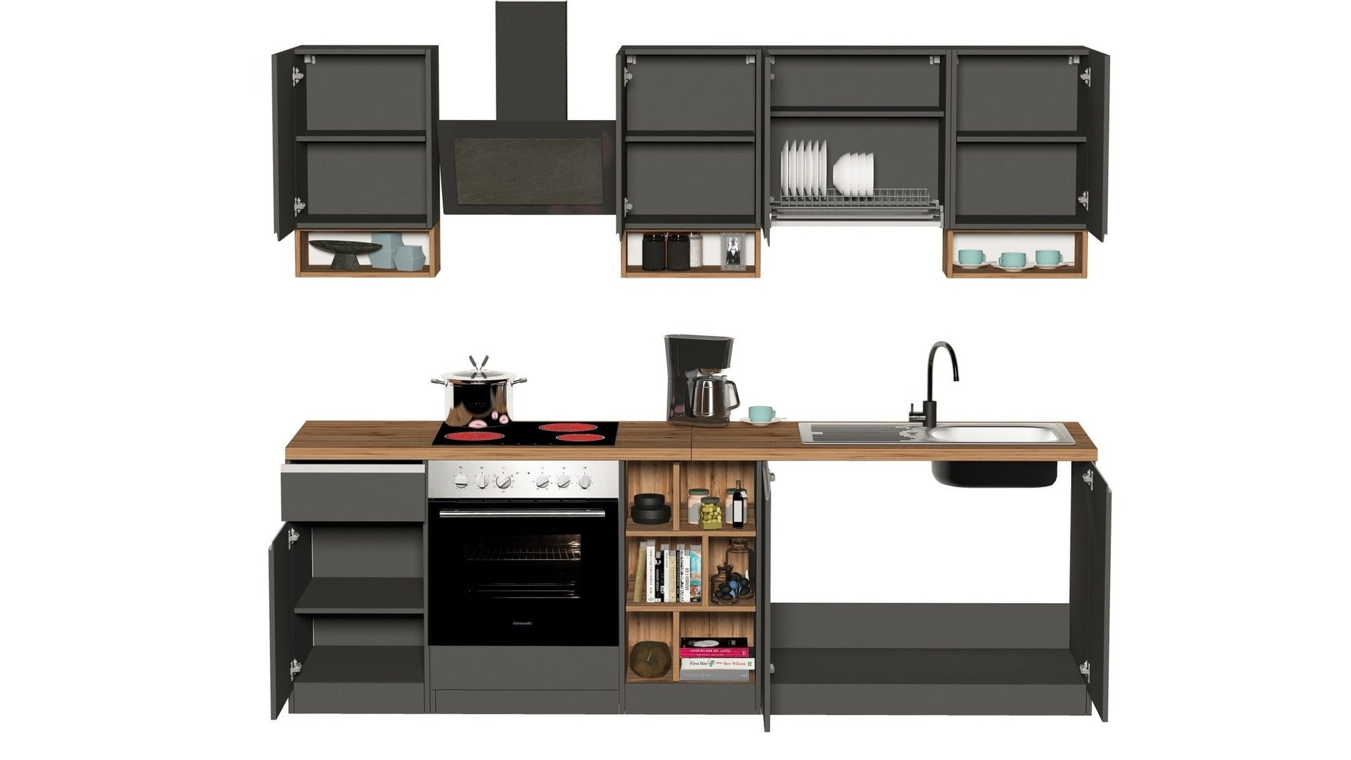 Cucina lineare SOLE da 256 cm, composizione 1.