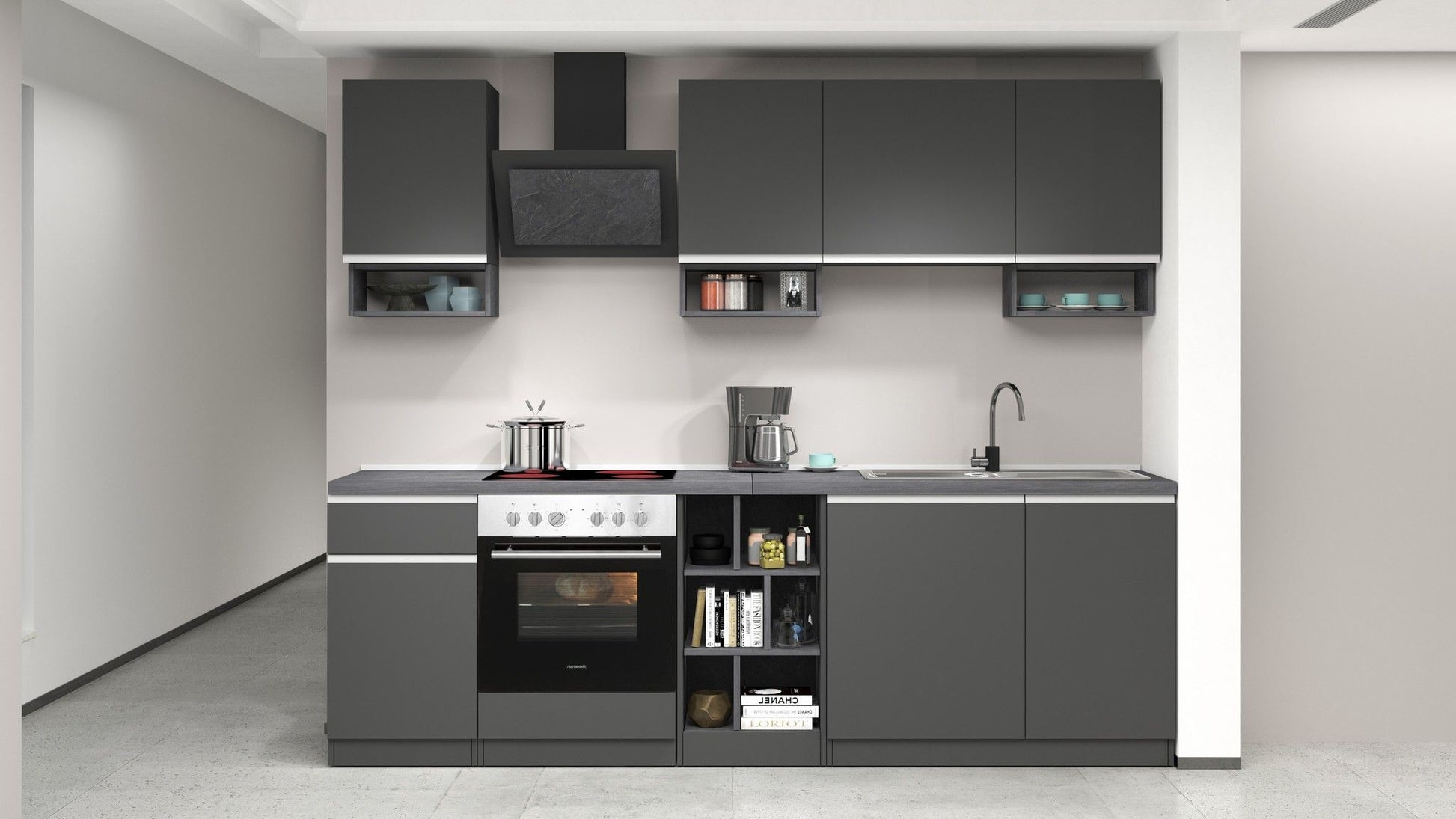 Cucina lineare SOLE da 256 cm, composizione 1.