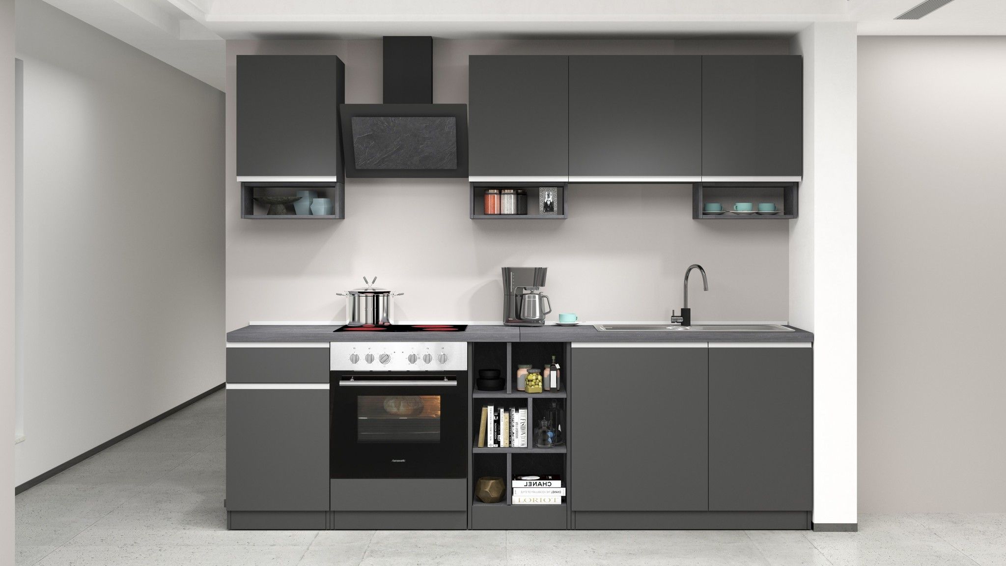 Cucina lineare SOLE da 256 cm, composizione 1.