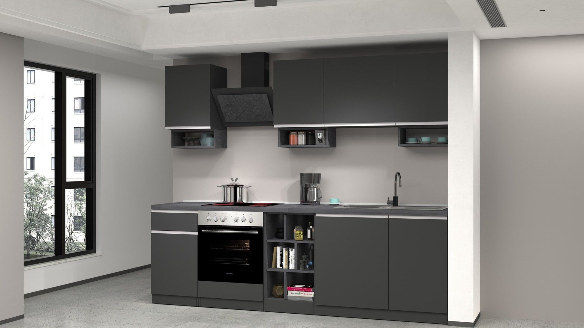 Cucina lineare SOLE da 256 cm, composizione 1.