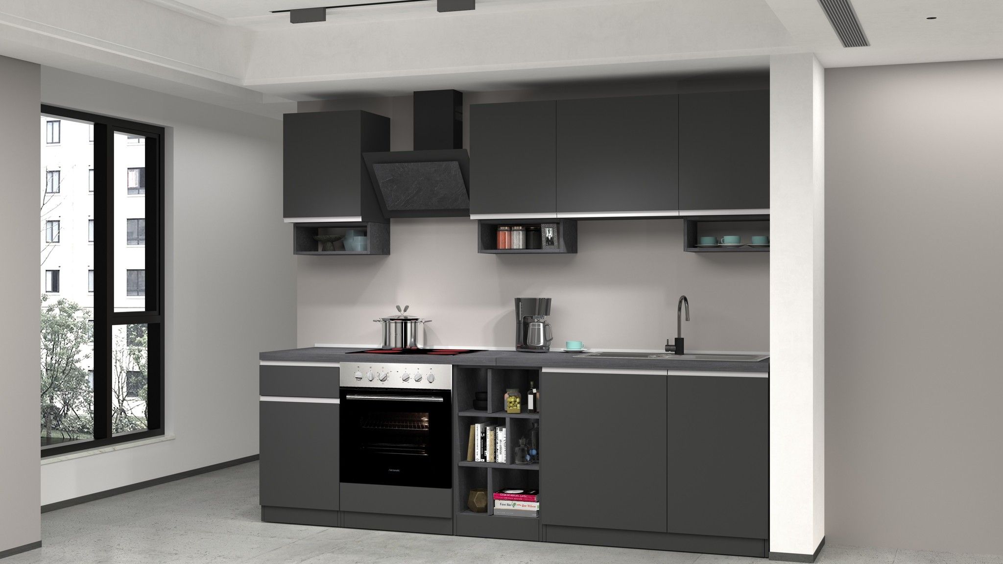 Cucina lineare SOLE da 256 cm, composizione 1.