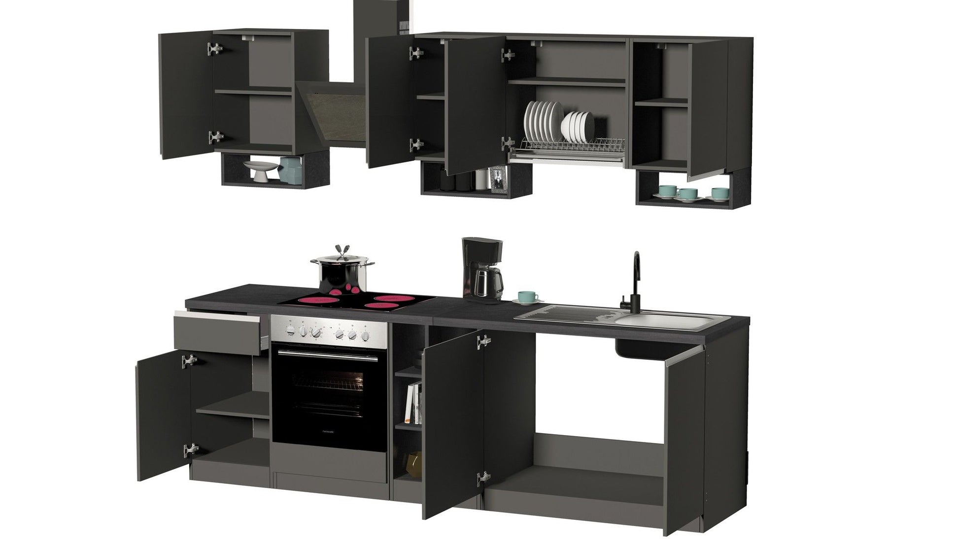 Cucina lineare SOLE da 256 cm, composizione 1.